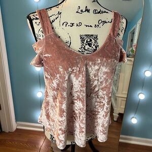 Self Esteem Velvet Cold Shoulder Top in Pink and White